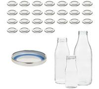 mikken Blueseal Lot de 25 couvercles pour bouteilles en verre TO48/5 cm - Sans BPA/PVC - Couvercle de rechange Twist-Off pour bouteilles de lait et de jus - Argenté