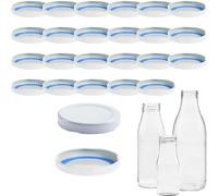 mikken Blueseal Lot de 25 couvercles pour bouteilles en verre TO48/5 cm - Sans BPA/PVC - Couvercle de rechange Twist-Off pour bouteilles de lait et de jus - Blanc