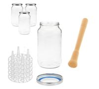 mikken Fermentier Lot de 4 bocaux de fermentation de 1062 ml avec poids de fermentation, couvercle sans BPA/PVC, pilon en bois et étiquettes