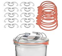 mikken Lot de 10 Anneaux Weck de 94 x 108 mm - Anneaux en Caoutchouc pour bocaux Weck de 10 cm et 10 Grandes Pinces métalliques