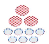 mikken Lot de 10 couvercles pour pots à confiture TO82 Blueseal - Sans BPA/PVC - Couvercle de rechange Twist-Off pour bocaux à conserve - Rouge/blanc à carreaux