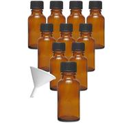 mikken Lot de 10 flacons de pharmacien marron de 20 ml fabriqués en Allemagne, avec étiquettes d'étiquetage + entonnoir