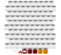 mikken Lot de 100 mini bocaux à confiture 53 ml avec couvercles argentés et étiquettes - Petits bocaux pour confiture, miel, cadeaux, bricolage et stockage (100)