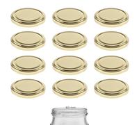 mikken Lot de 12 couvercles TO 70/7,3 cm pasteurisables pour pots à confiture Twist-Off Couvercle de rechange pour bocaux à conserve Doré