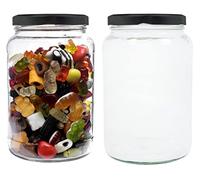 mikken - Lot de 2 bocaux de 1,7 l avec couvercle à visser noir avec étiquettes