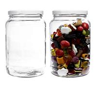 mikken - Lot de 2 bocaux en verre de 1,7 l avec couvercle à vis, bocal en verre avec étiquettes (blanc).