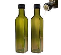 mikken Lot de 2 bouteilles d'huile de 250 ml avec bec verseur, vert/marron, distributeur d'huile avec étiquettes