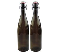 mikken Lot de 2 bouteilles en verre marron 1 l avec bouchon mécanique en porcelaine avec étiquettes