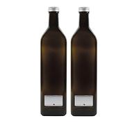 Mikken Lot de 2 bouteilles en verre vert-marron 1000 ml avec 2 étiquettes