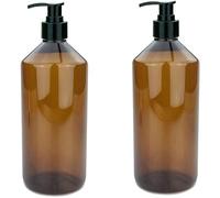 mikken Lot de 2 distributeurs de Savon 1000 ML en Plastique Marron avec étiquettes