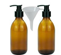 mikken Lot de 2 distributeurs de Savon 250 ML - en Verre - sans BPA - pour désinfectant - Convient à Un Usage Alimentaire - avec Entonnoir
