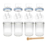 mikken Lot de 4 bocaux de fermentation de 435 ml avec couvercle sans PVC, grille de fermentation, pilon en bois et étiquettes
