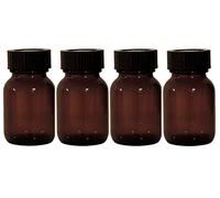 mikken - Lot de 4 bocaux de pharmacie marron de 50 ml avec bouchon à vis et étiquettes, fabriqués en Allemagne, argent