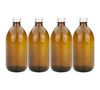 mikken Lot de 4 bouteilles de pharmacie en verre marron avec bouchon à vis 500 ml