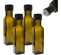 Mikken Lot de 4 bouteilles d'huile 100 ml avec bec verseur Bouteilles en verre vert/brun Distributeur d'huile avec étiquettes incluses