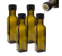 mikken Lot de 4 bouteilles d'huile de 100 ml avec bec verseur, vert/marron, distributeur d'huile avec étiquettes