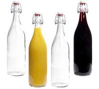 Mikken Lot de 4 bouteilles en verre, 1 l, avec bouchon à étrier en porcelaine, étiquettes