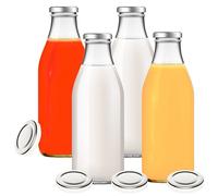 mikken Lot de 4 bouteilles en verre 1000 ml avec 8 couvercles argentés avec étiquettes