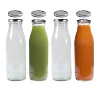 Lot de 4 bouteilles en verre 500 ml avec 8 couvercles argentés avec étiquettes