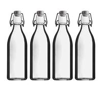 mikken Lot de 4 bouteilles en verre de 0,5 l avec bouchon à étrier en plastique avec étiquettes.