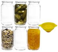 mikken Lot de 6 bocaux de conservation de 1 litre avec bouchon à vis Blanc + entonnoir