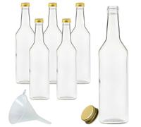 mikken Lot de 6 bouteilles de liqueur en verre de 500 ml + 1 entonnoir