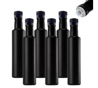 mikken Lot de 6 bouteilles d'huile de 250 ml avec bec verseur en verre noir et 6 étiquettes