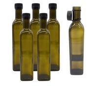 Lot de 6 bouteilles d'huile de 250 ml avec bec verseur, vert/marron, avec doseur et étiquettes