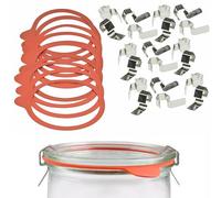 mikken Lot de 10 Anneaux Weck de 94 x 108 mm, Anneaux en Caoutchouc pour bocaux Weck de 10 cm et 20 Pinces métalliques
