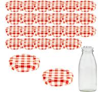 mikken TO43 Lot de 25 couvercles pour bouteille en verre 4,5 cm Couvercle de rechange pour bouteilles de lait et de jus de fruits Couleur rouge et blanc à carreaux
