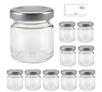 mikken Viva Lot de 10 mini bocaux à confiture en verre avec couvercles Argenté 53 ml