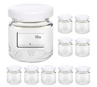 mikken Viva Lot de 10 petits bocaux à confiture avec couvercles Blanc 53 ml + étiquettes