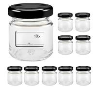 mikken Viva Lot de 10 petits pots à confiture avec couvercles et étiquettes Noir 53 ml
