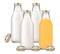 mikken Viva Lot de 4 bouteilles en verre avec 8 couvercles Doré 1000 ml Avec étiquettes