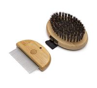 Mikki Kit de Toilettage en Bambou pour Chiots/Chatons Contient Peigne/Une Brosse avec Soies Douces Tient dans la Paume de la Main 1 Unité