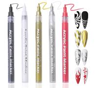 Mikloven Lot de 5 stylos de peinture acrylique métallique de 0,7 mm - Marqueurs permanents à pointe fine à séchage rapide pour vernis à ongles, pointe française, tissu, verre, roche, bois, céramique