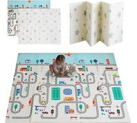 MIKMEL Tapis d’Éveil Bébé Évolutif - Tapis de Motricité Pliable en Mousse Réversible (Ville/Étoiles) - Tapis de Jeux et Tapis de Sol Bébé Chambre Enfant - Grand 180x150x1 cm