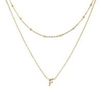 Mikovivi 1 Collier avec Lettre Initiale et 1 Chaîne Courte, Collier Alphabet Plaqué or Tendance Colliers Initiaux Superposés Petit Pendentif Collier Ras du Cou pour Femmes (F)