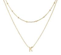 Mikovivi 1 Collier avec Lettre Initiale et 1 Chaîne Courte, Collier Alphabet Plaqué or Tendance Colliers Initiaux Superposés Petit Pendentif Collier Ras du Cou pour Femmes (K)
