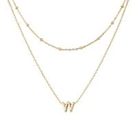Mikovivi 1 Collier avec Lettre Initiale et 1 Chaîne Courte, Collier Alphabet Plaqué or Tendance Colliers Initiaux Superposés Petit Pendentif Collier Ras du Cou pour Femmes