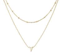 Mikovivi 1 Collier avec Lettre Initiale et 1 Chaîne Courte, Collier Alphabet Plaqué or Tendance Colliers Initiaux Superposés Petit Pendentif Collier Ras du Cou pour Femmes (V)
