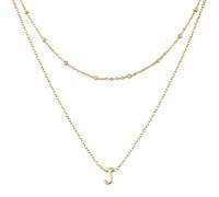 Mikovivi 1 Collier avec Lettre Initiale et 1 Chaîne Courte, Collier Alphabet Plaqué or Tendance Colliers Initiaux Superposés Petit Pendentif Collier Ras du Cou pour Femmes (J)
