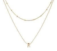 Mikovivi 1 Collier avec Lettre Initiale et 1 Chaîne Courte, Collier Alphabet Plaqué or Tendance Colliers Initiaux Superposés Petit Pendentif Collier Ras du Cou pour Femmes (R)