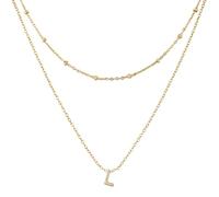 Mikovivi 1 Collier avec Lettre Initiale et 1 Chaîne Courte, Collier Alphabet Plaqué or Tendance Colliers Initiaux Superposés Petit Pendentif Collier Ras du Cou pour Femmes (L)