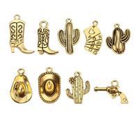 Mikovivi 100 Grammes de Breloques de Cow-Boy Occidentales, Pendentifs de Cow-Boy en Métal Pendentifs de chapeau pistolet Botte en Alliage Or Antique pour la Fabrication de Bijoux Collier Porte-Clés