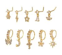 Mikovivi 10pcs Anneaux de Nez Pendants, Dorés Élégants Nose Ring Forme L Clous de Nez Fleur Étoile Papillon Bijoux Piercing Cadeaux pour Femmes