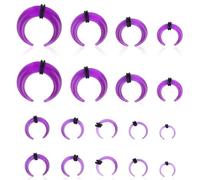 Mikovivi 18pcs Bagues Septum en Acrylique, Bagues Septum Forme C avec Embouts Coniques Kit d'Étirement Acrylique pour Piercages d'Oreilles Nez Tailles 14G 12G 10G 8G 6G 4G 2G (Violet Transparent)