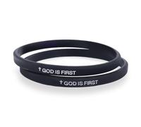 Mikovivi 2pcs Bracelet Chrétien, Dieu Est le Premier Bracelet en Silicone avec Versets Bibliques Accessoire Chrétien Inspirant pour Femmes et Hommes Cadeau Religieux (Noir-Noir)