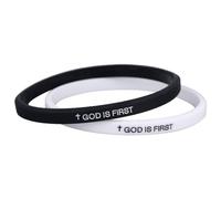 Mikovivi 2pcs Bracelet Chrétien, Dieu Est le Premier Bracelet en Silicone avec Versets Bibliques Accessoire Chrétien Inspirant pour Femmes et Hommes Cadeau Religieux (Noir-Blanc)