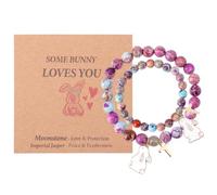 Mikovivi 2pcs Bracelet de Pâques en Cristal Naturel avec Carte Lapin, Symbole d'Amour et de Protection Pierre Naturelle Bracelet Lapin pour Femme Maman Printemps Cadeau Pâques